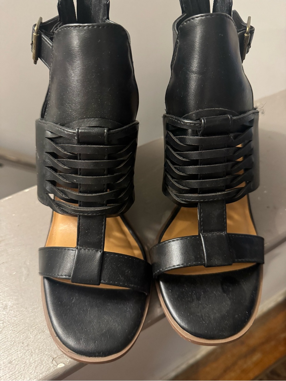 Maurices Black Strappy Woven Heel Sandals